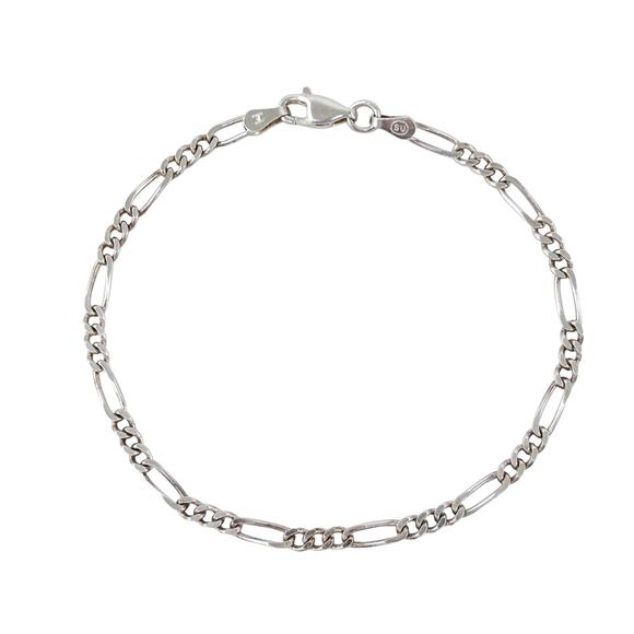 Italian Figaro Chain Bracelet | Classic Flat Link | Sterling Silver 925 | 7" - Picture 3 of 6